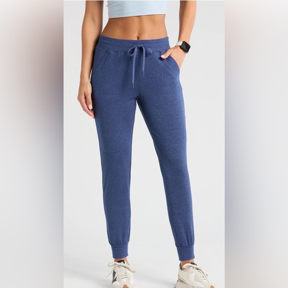 Zella Blue Track Pants with Elastic Waistband joggers back zip pocket - Picture 1 of 7